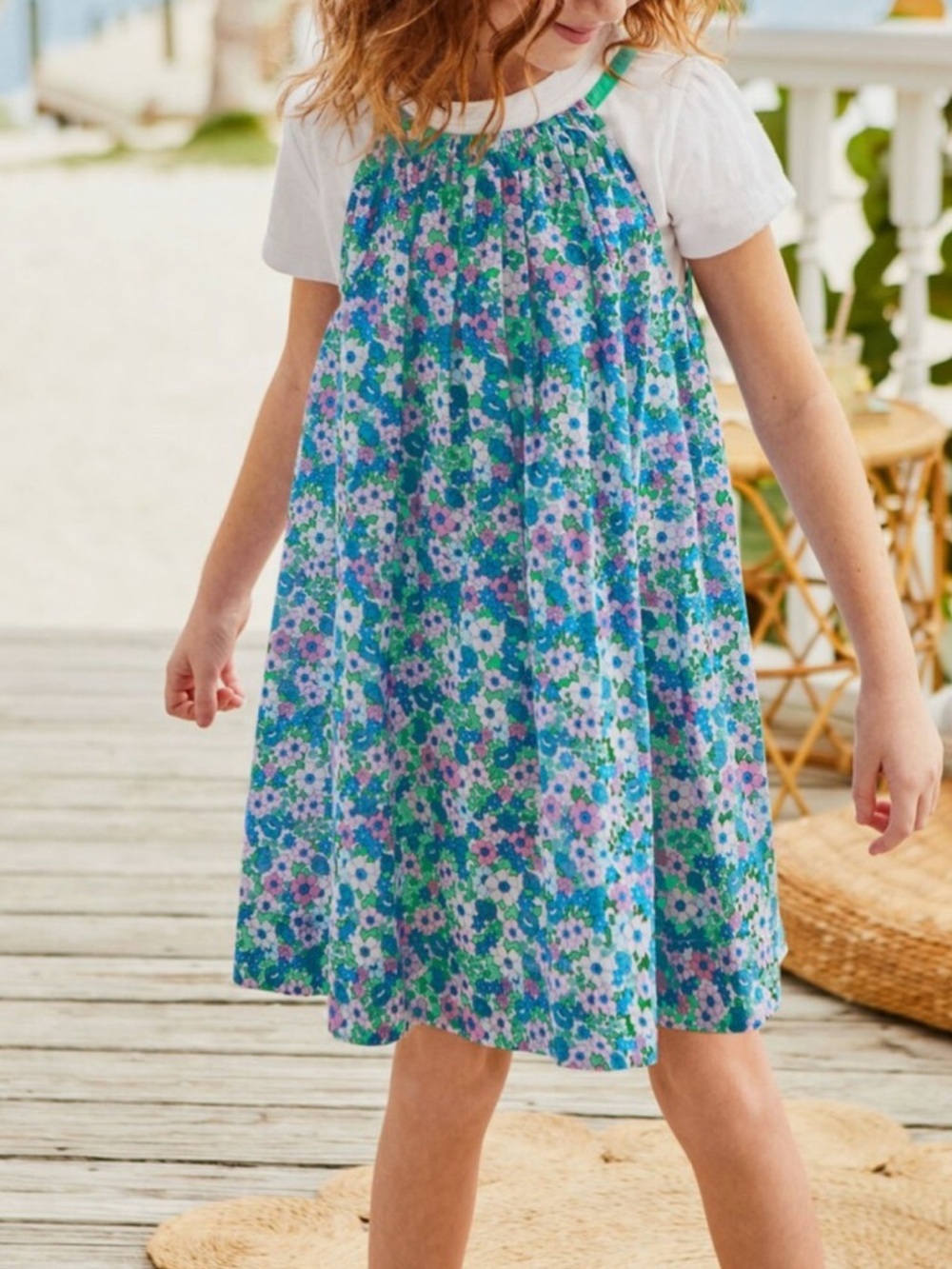 Mini Boden Floral Sundress - Blue Green Floral